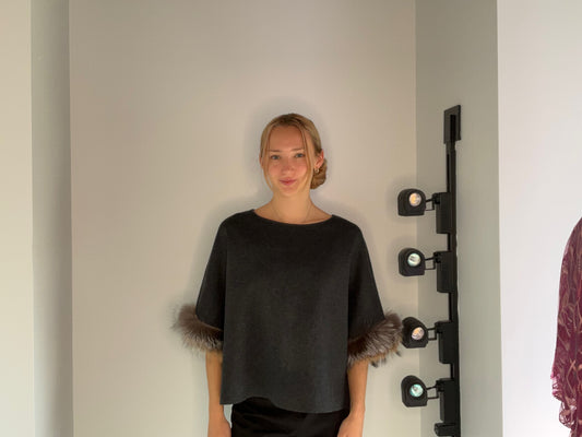 SWEATER WITH DRAMATIC FOX FUR SLEEVES