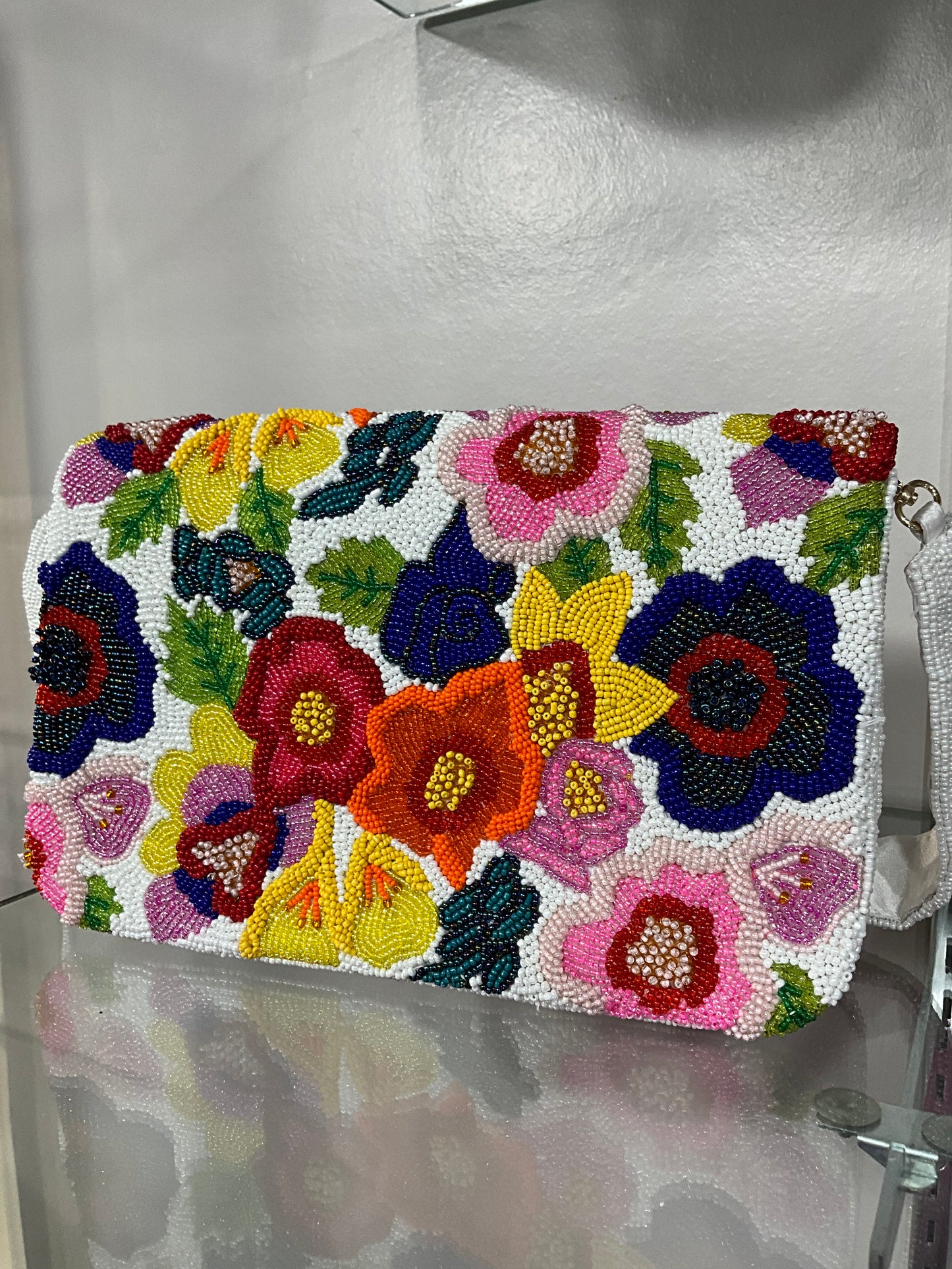 RAISED FLORAL BEADED BAG