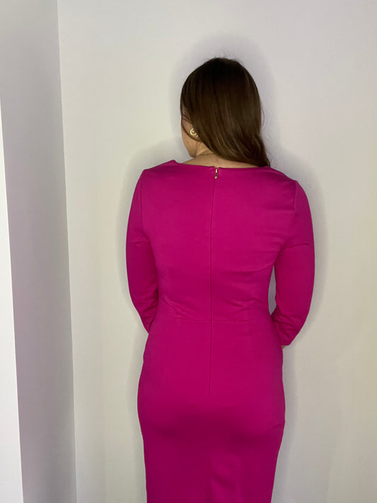 PLEATED HOT PINK SLIT DRESS