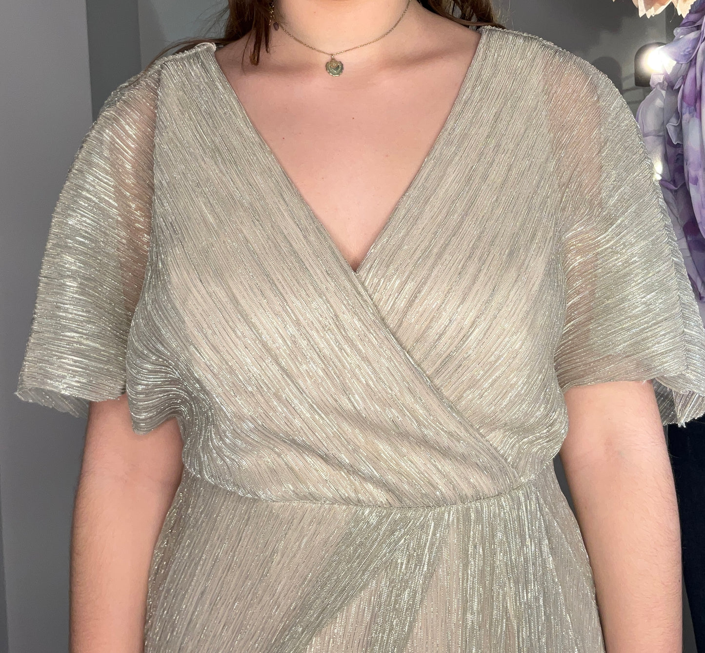 METALLIC VNECK SHIMMER GOWN