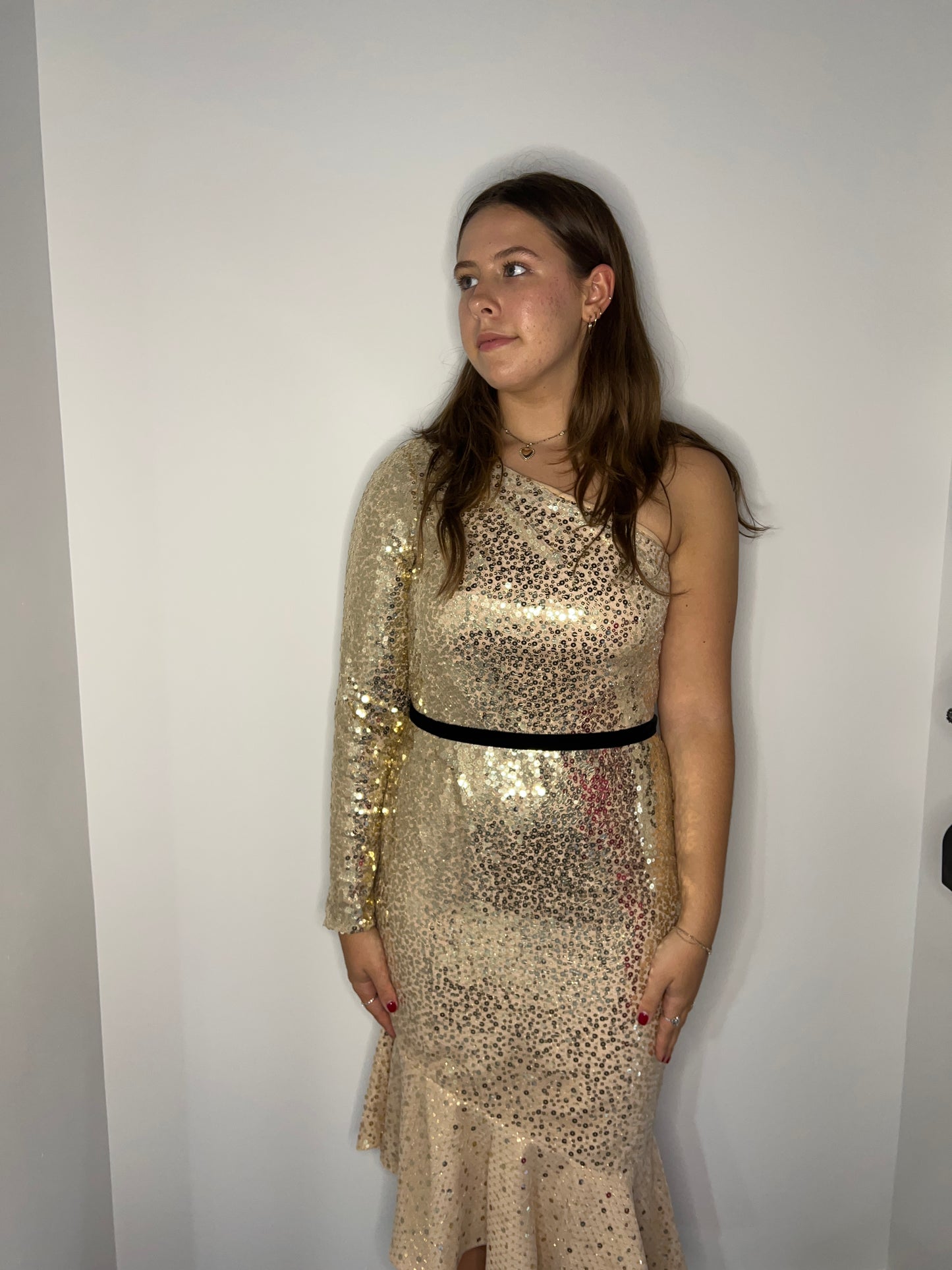 SPARKLE RUFFLE SATIN COCKTAIL DRESS