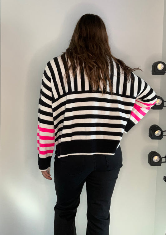 NEON PINK AND BLACK STRIPED SWEATER