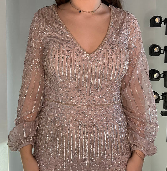 SEQUIN AND CRYSTAL LONG SLEEVE DRESS
