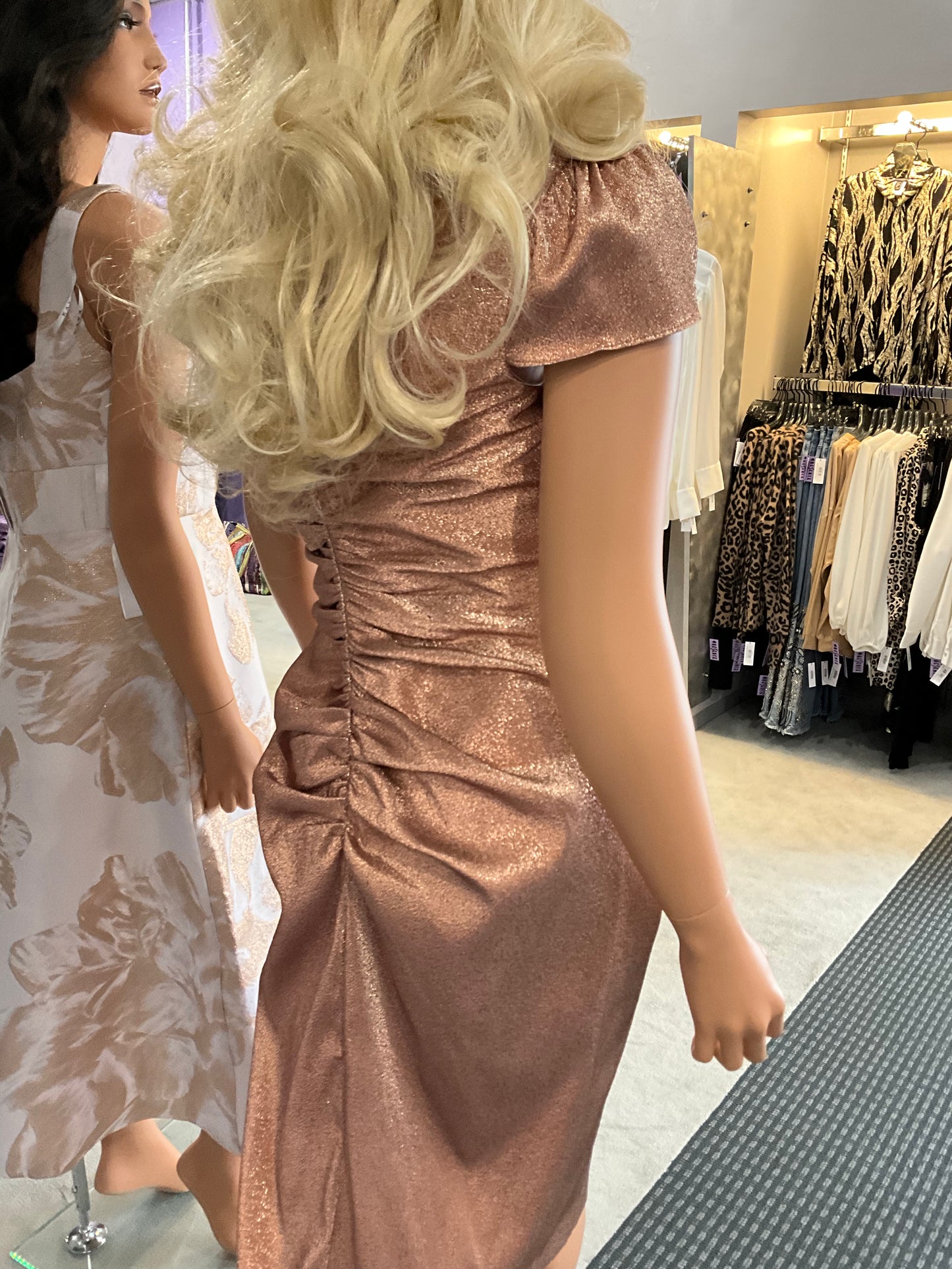 ROSE GOLD RUCHED COCKTAIL DRESS