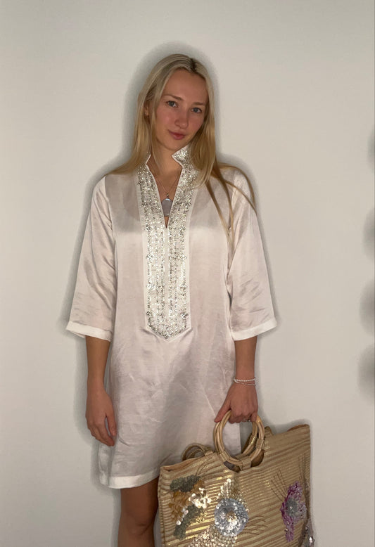 SILKY CRYSTAL TUNIC STYLE GLAM DRESS