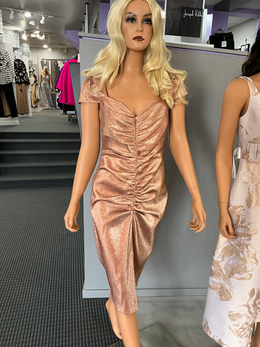 ROSE GOLD RUCHED COCKTAIL DRESS