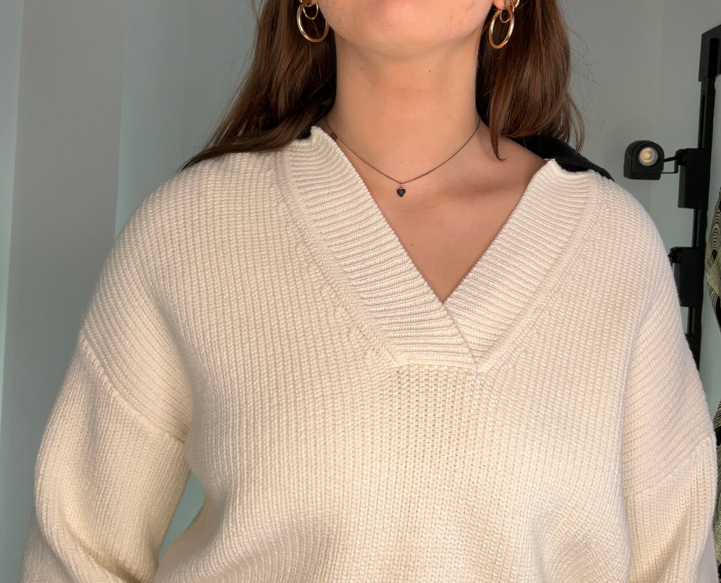 VNECK CABLE COTTON SWEATER