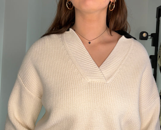 VNECK CABLE COTTON SWEATER