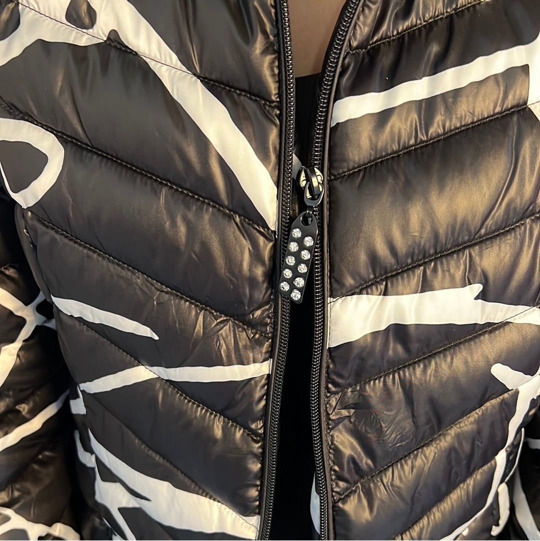 SCRIBBLE PUFFER COAT WITH CRYSTAL ZIPPER