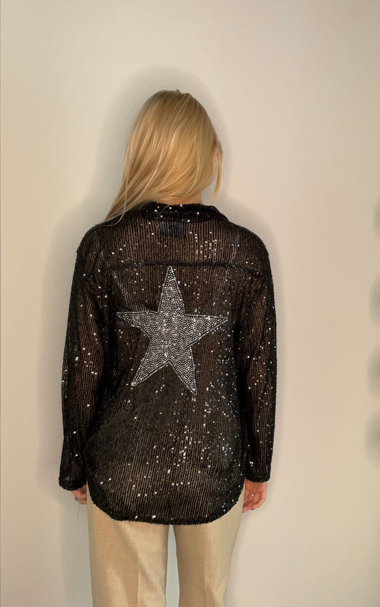 SEQUIN STAR BACK BUTTON TOP