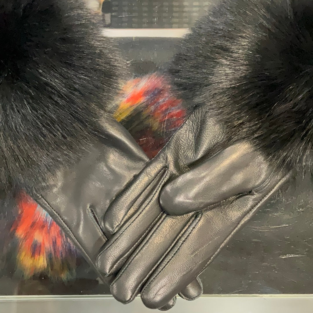 A LEATHER FUR TRIM GLOVES