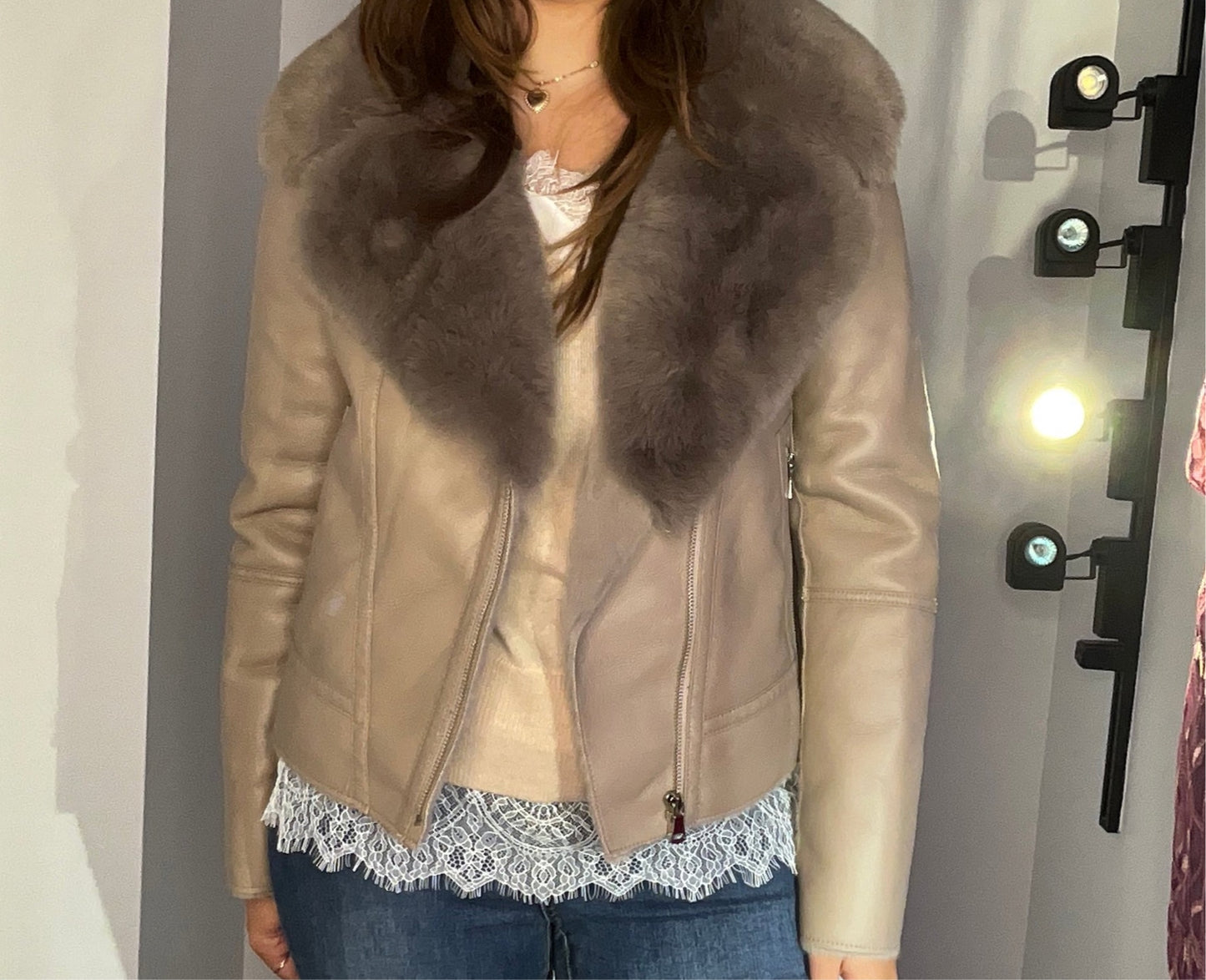 TAUPE VEGAN LEATHER MOTO COAT