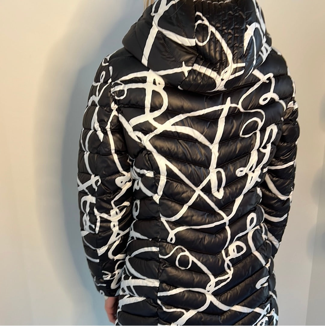SCRIBBLE PUFFER COAT WITH CRYSTAL ZIPPER