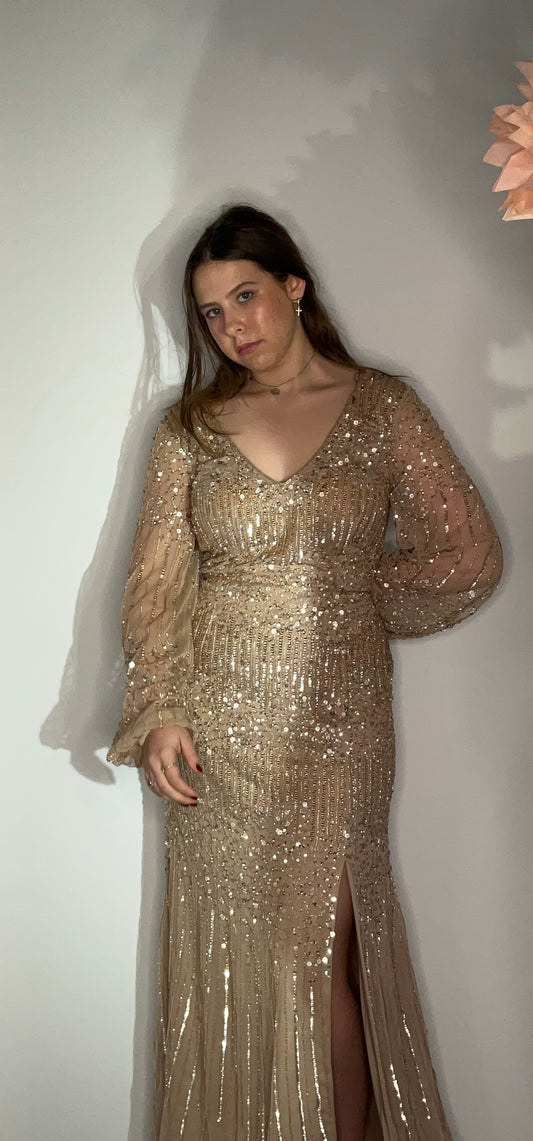 LONG GOLD BEADED GOWN