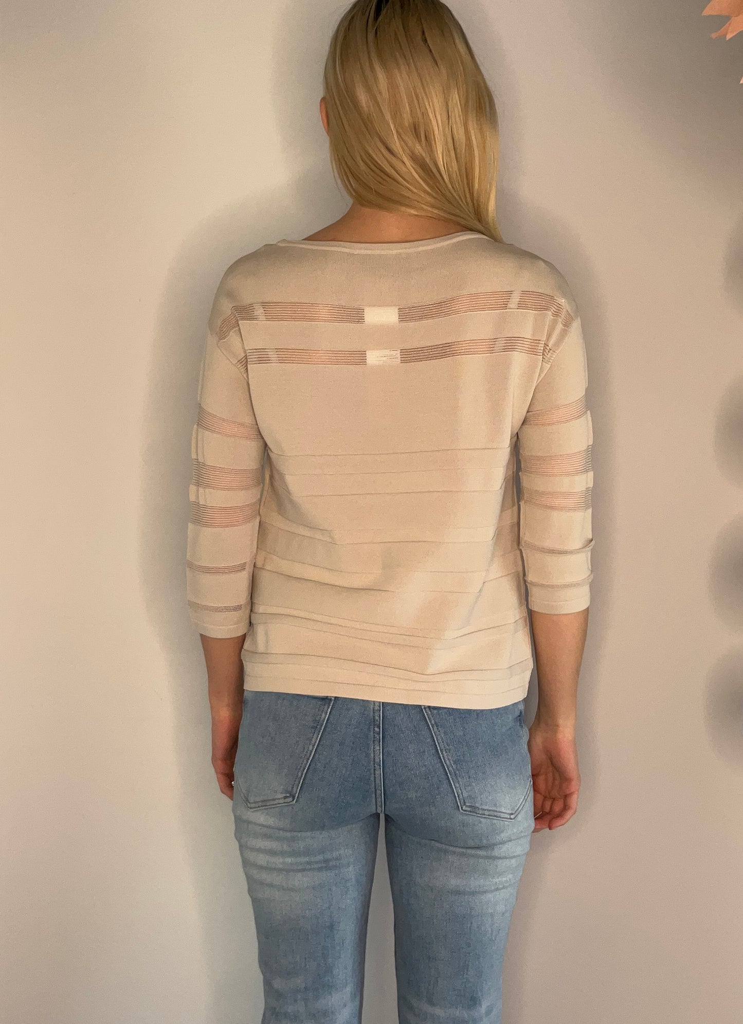 RIBBED SHEER STRIPED SWEATER