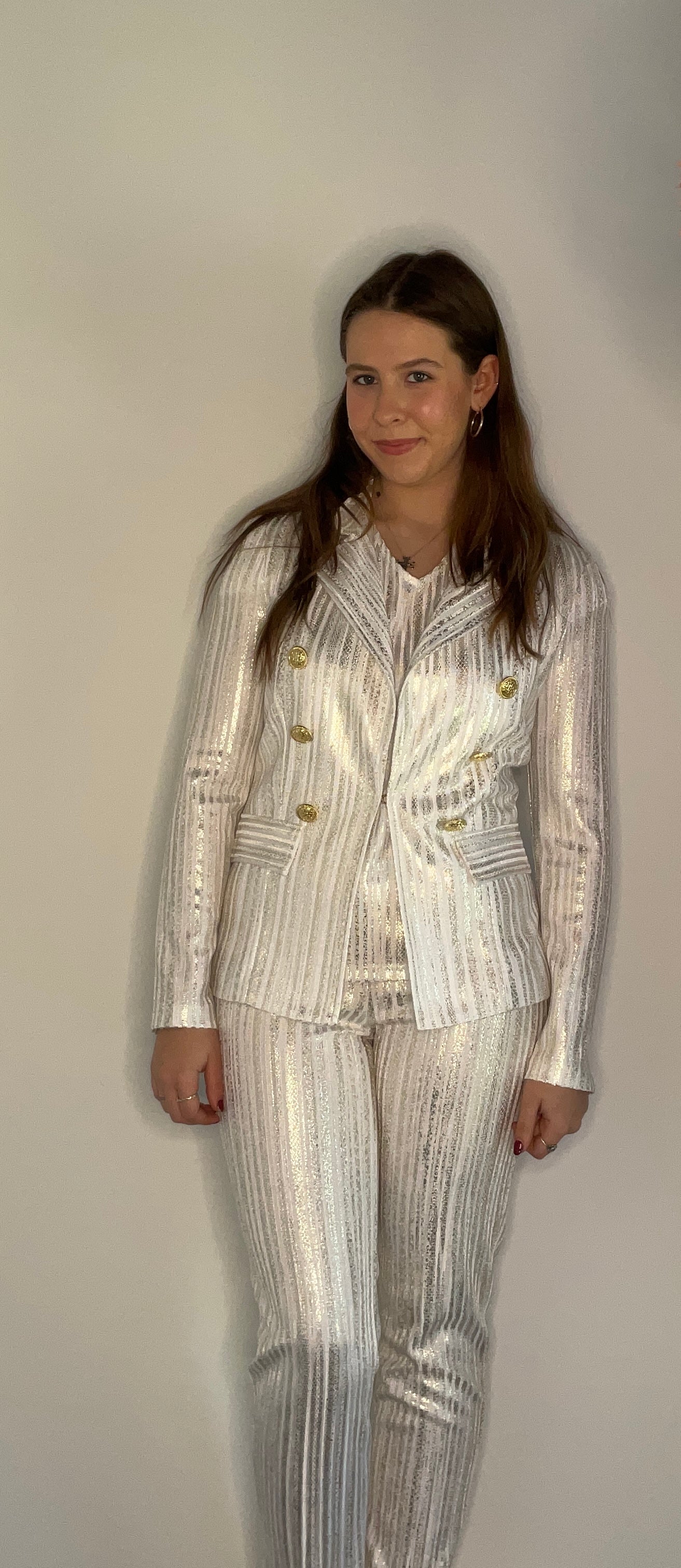 WHITE AND GOLD METALLIC KNIT JACKET