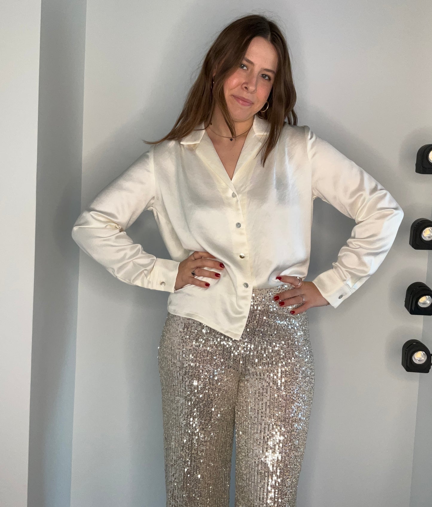 MOTHER OF PEARL BUTTON UP SILKY BLOUSE