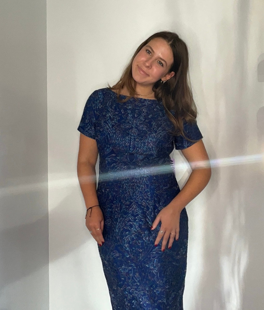 BLUE EMBROIDERED SPARKLE DRESS