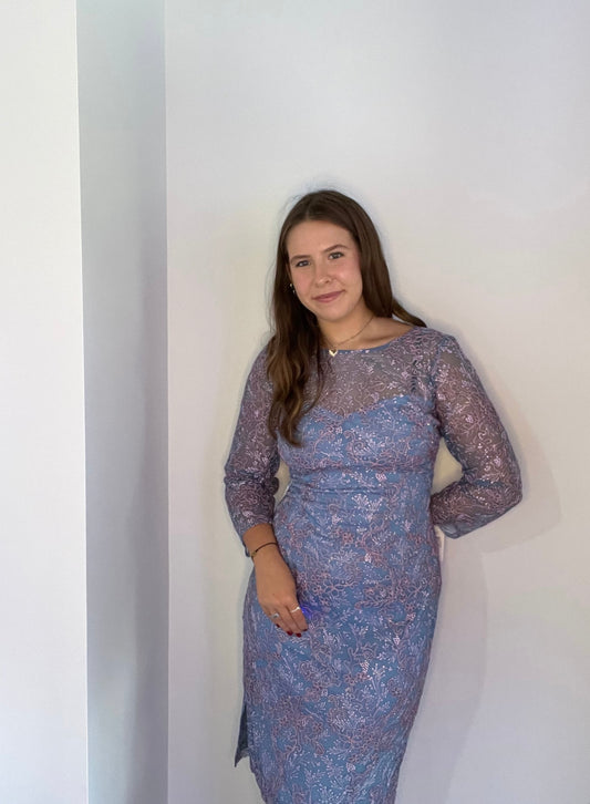 BLUE AND PINK THREAD SPARKLE DRESS