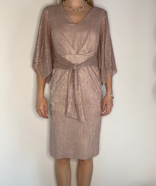 METALLIC NUDE FRONT KNOT DRESS