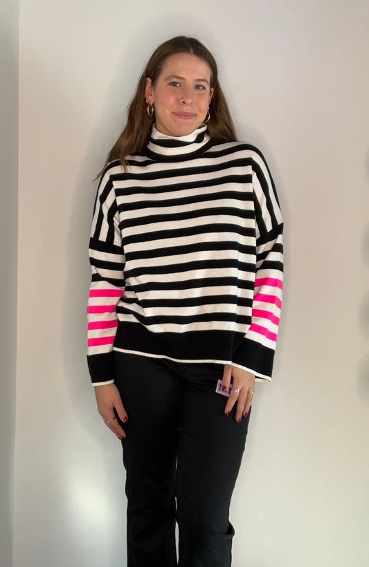 NEON PINK AND BLACK STRIPED SWEATER