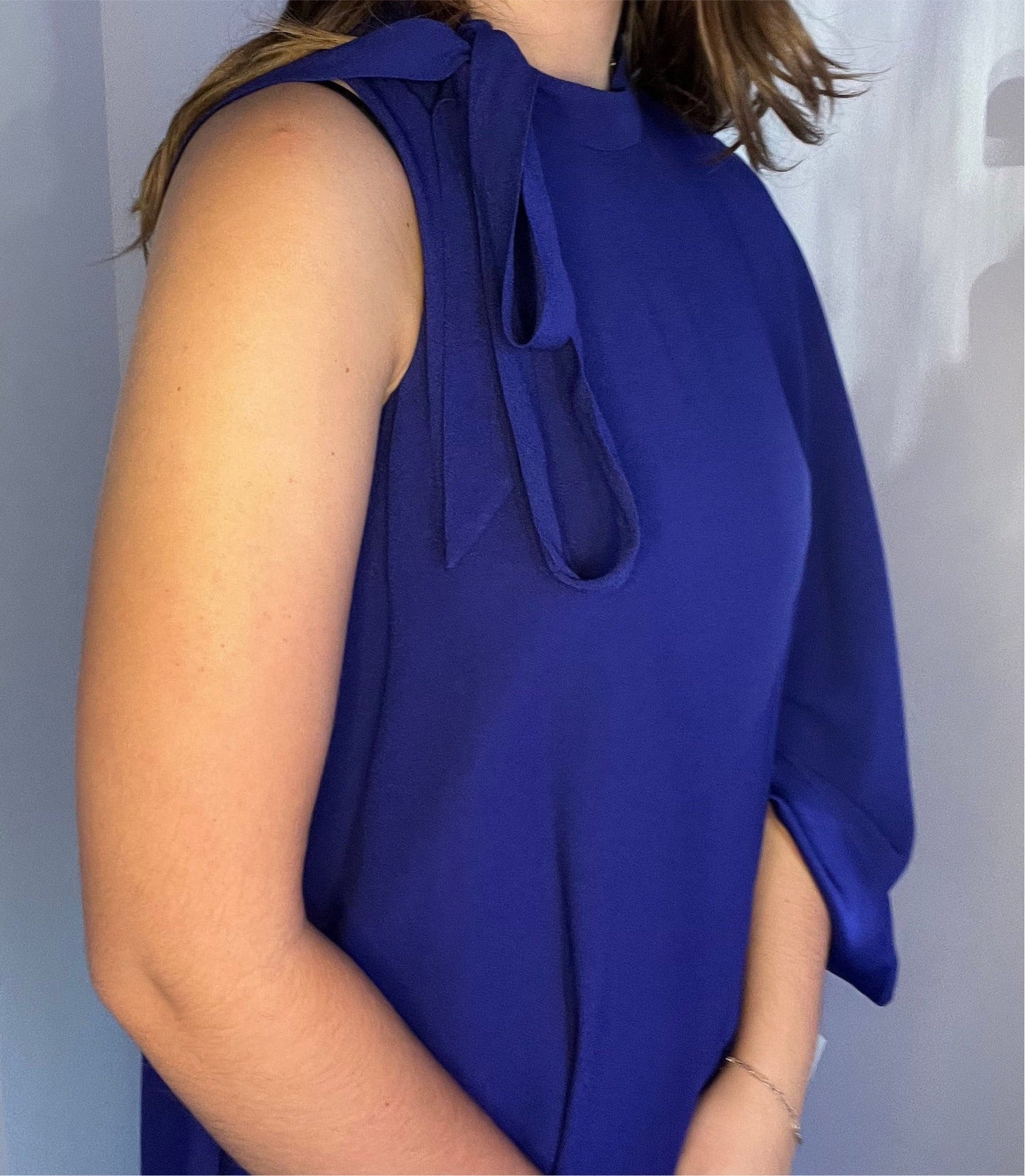 COBALT BLUE TIE NECK DRESS