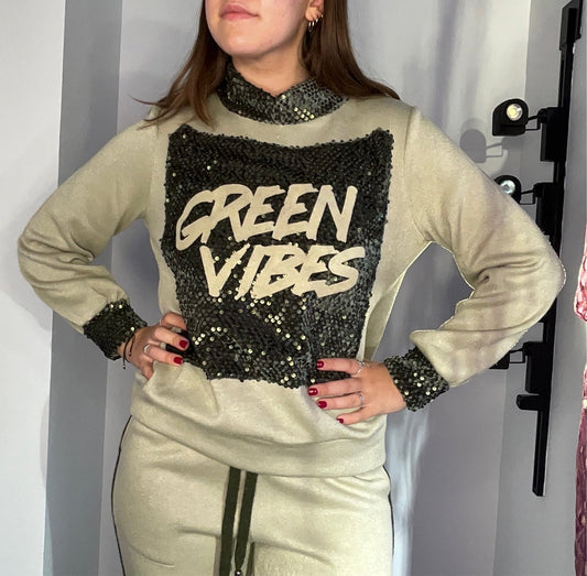 GREEN VIBES SEQUIN SWEATER