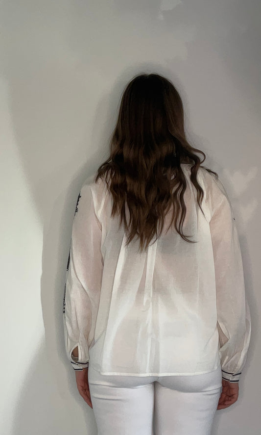 COTTON EMBROIDERED PEASANT DETAIL TOP