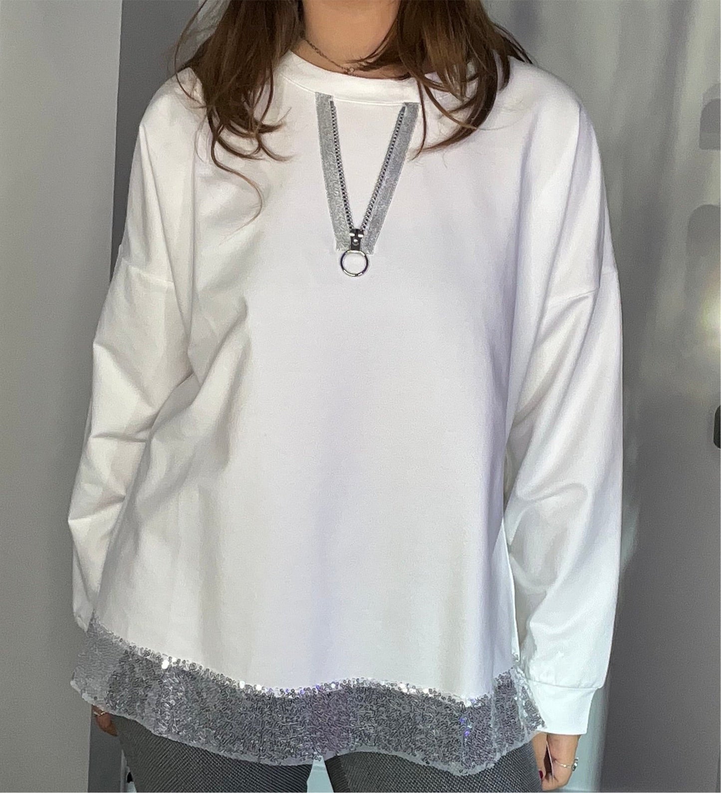 ZIPPER FRONT SPARKLE TOP