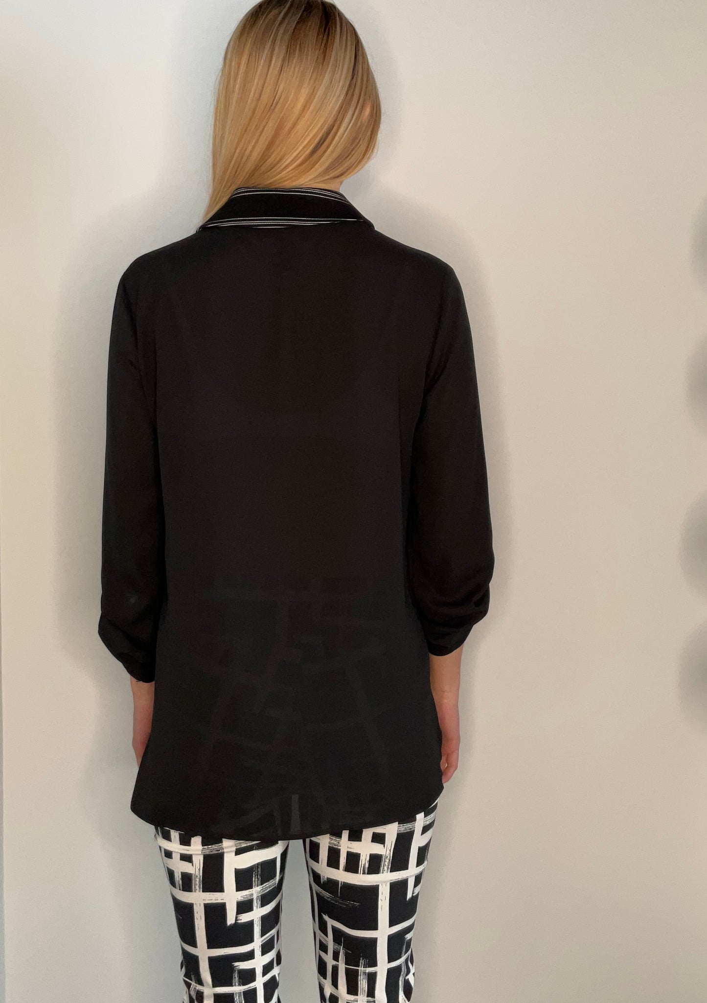 ZIP UP STRIPED WOVEN TOP