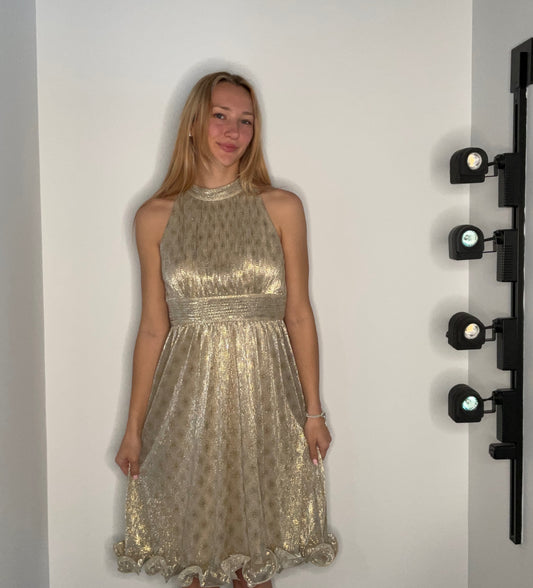 SLEEVELESS SPARKLE RUFFLE DRESS