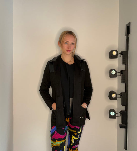 MICROSUEDE AND FAUX LEATHER JACKET