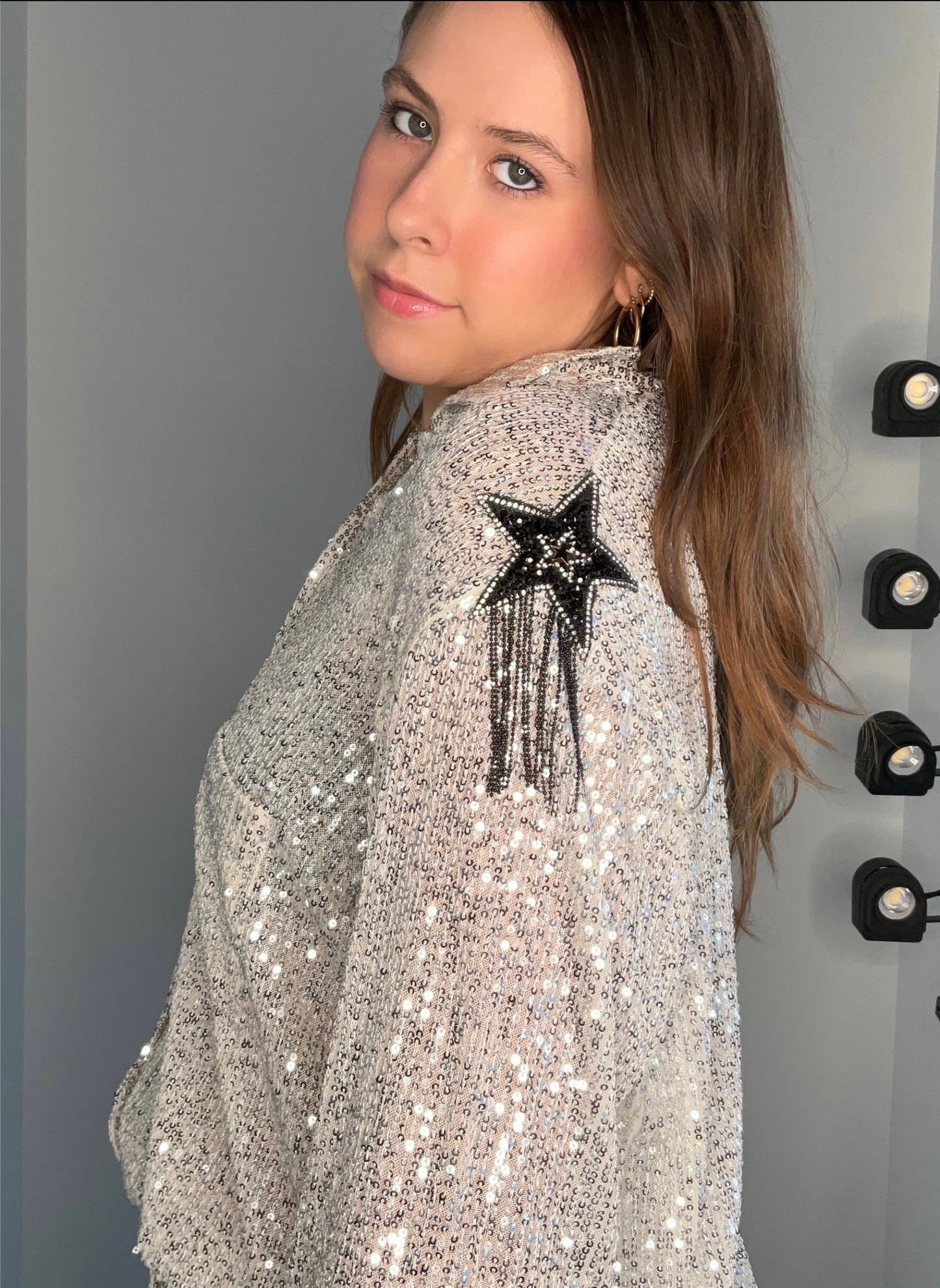 SEQUIN BUTTON FRONT STAR FRINGE TOP