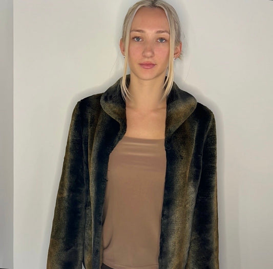 OLIVE GREEN OMBRE LUXURY FAUX FUR COAT