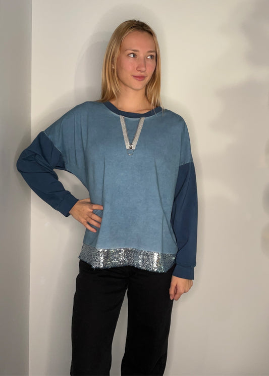 ZIPPER FRONT SPARKLE TOP