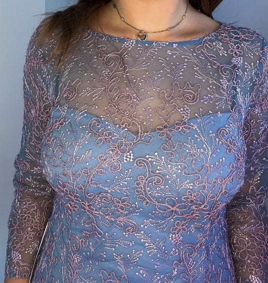 BLUE AND PINK THREAD SPARKLE DRESS