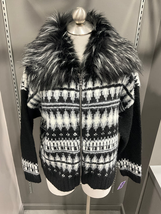 FAUX FUR FAIR ISLE SWEATER