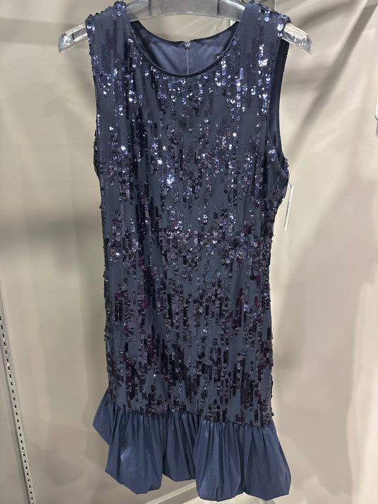 PUFF BOTTOM SEQUIN NAVY DRESS