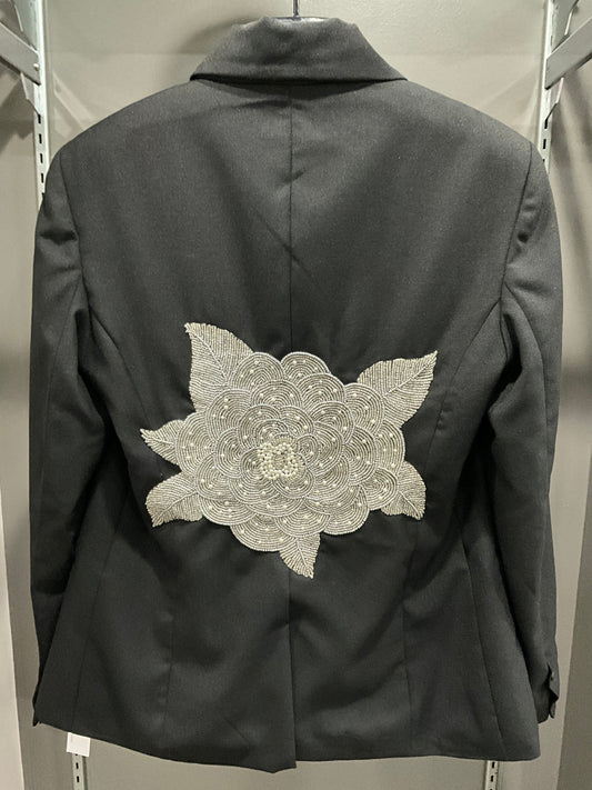 BLACK BEADED FLORAL BLAZER