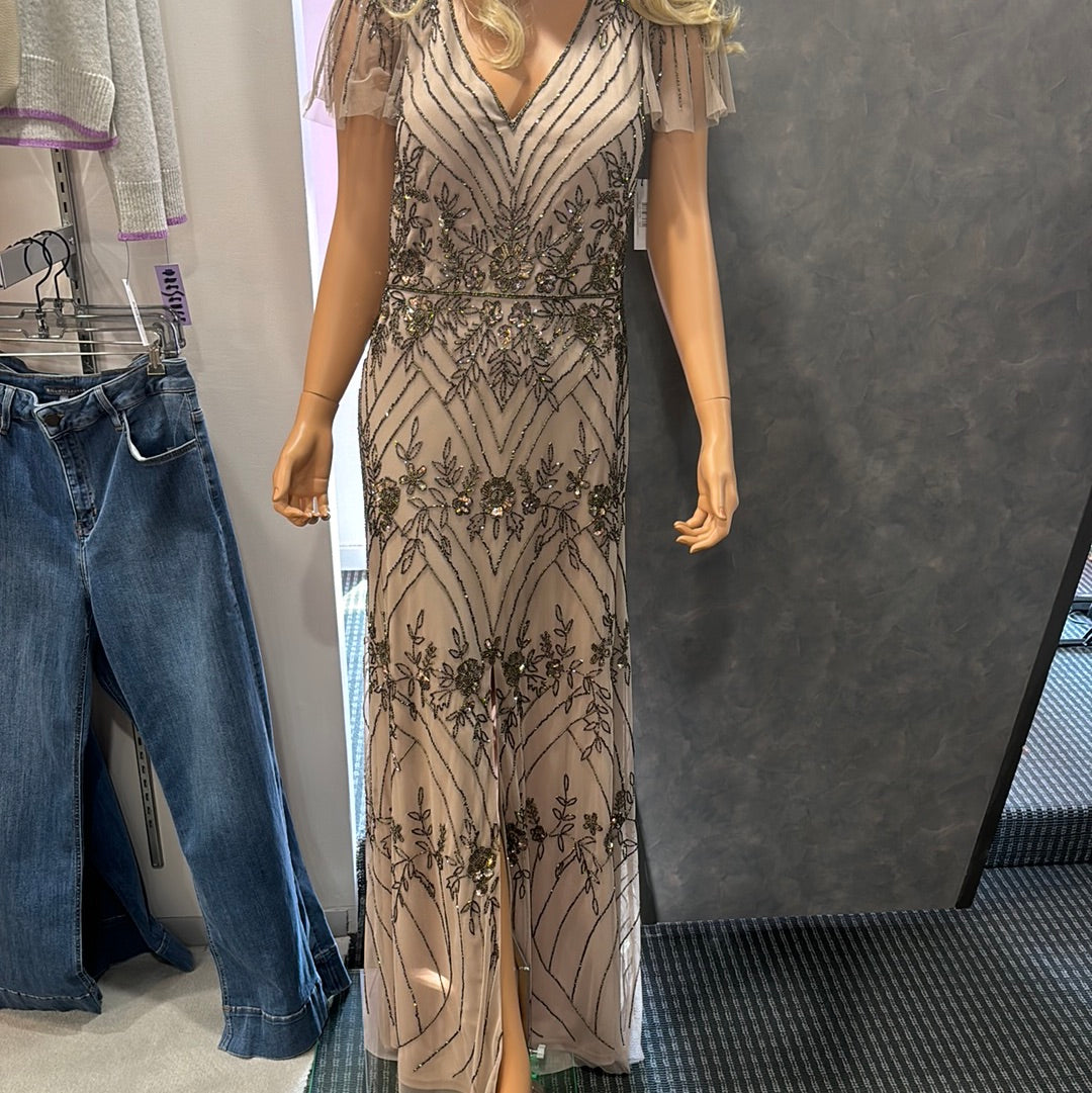 TAUPE BRONZE BEADED GOWN