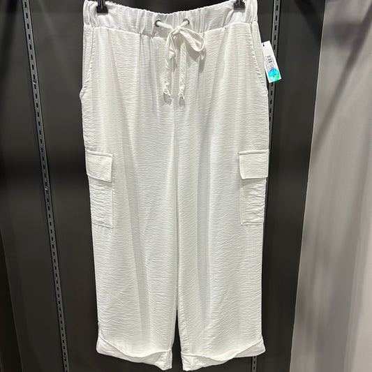 WHITE CRINKLE CARGO PANT