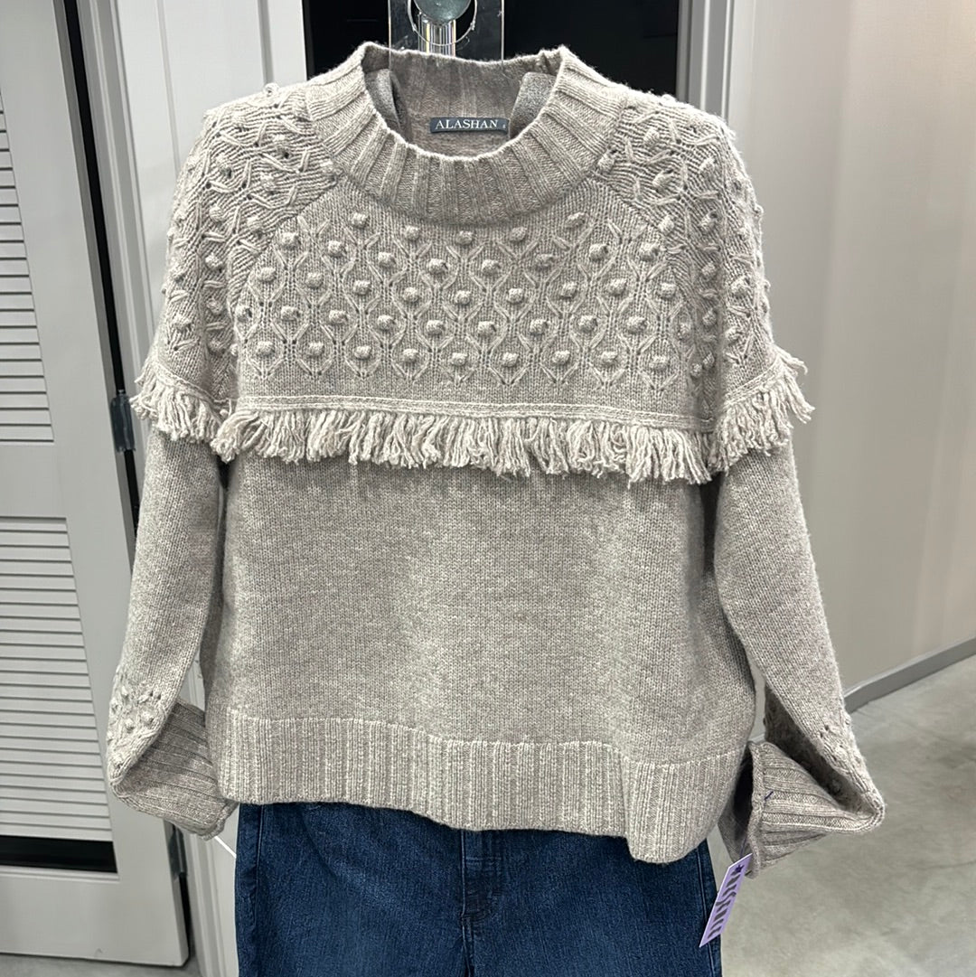 COCONUT FAIR ISLE FRINGE SWEATER