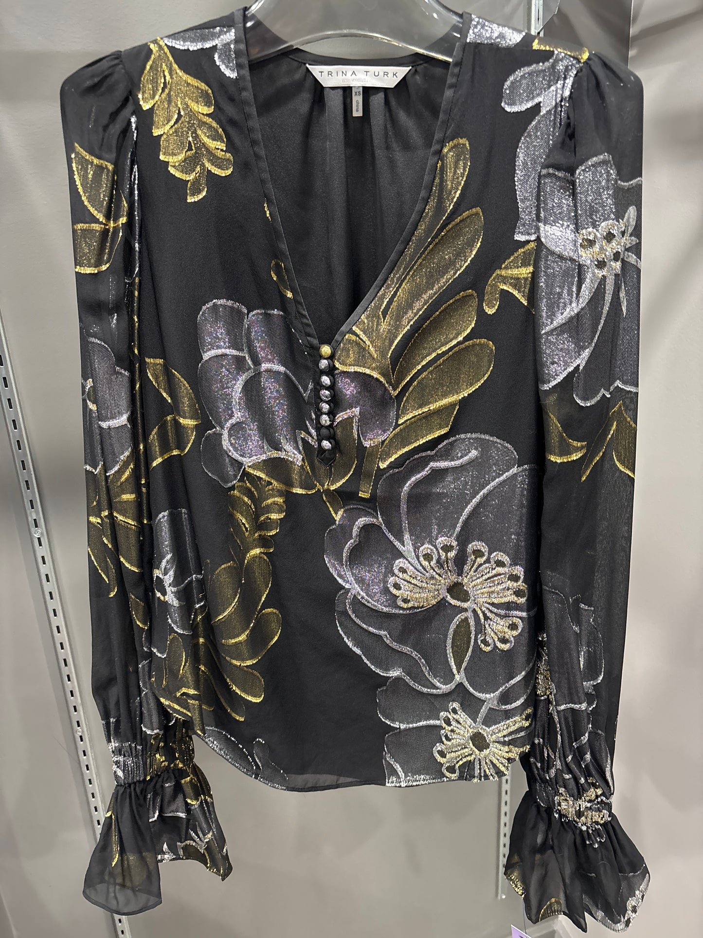 SILK METALLIC FLORAL BLOUSE