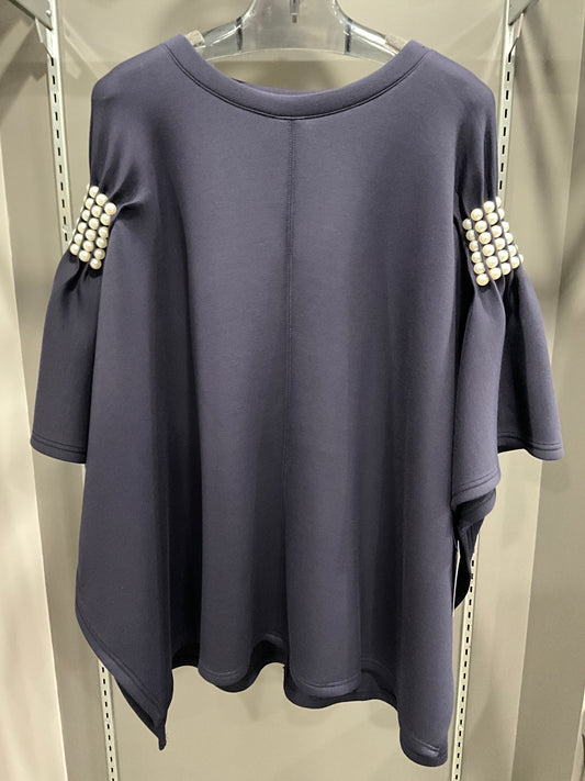 PEARL SLEEVE NAVY TOP