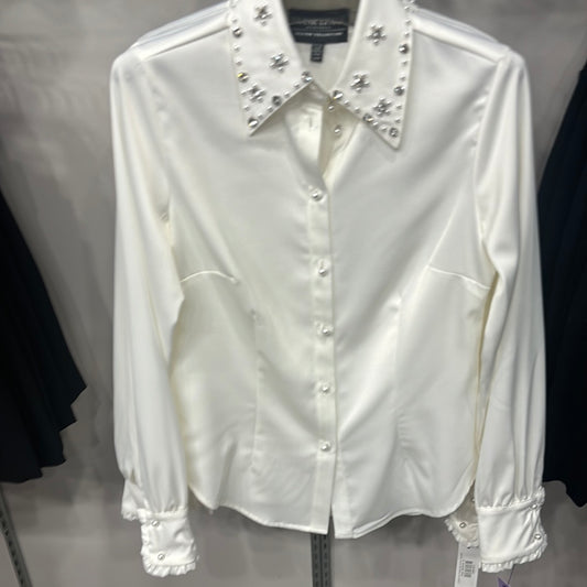 IVORY SILKY PEARL AND CRYSTAL BLOUSE