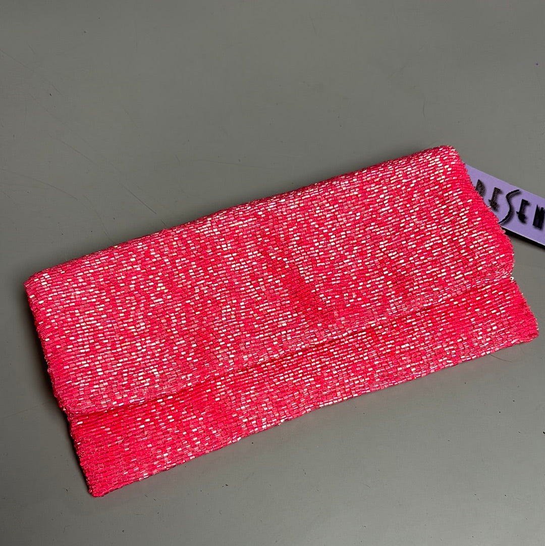 NEON PINK BEADED CLUTCH