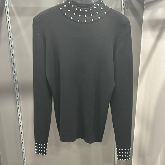 COTTON CRYSTAL MOCK NECK SWEATER