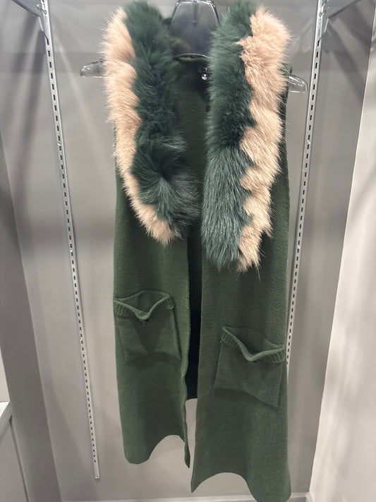 EMERALD GREEN FUR SWEATER VEST