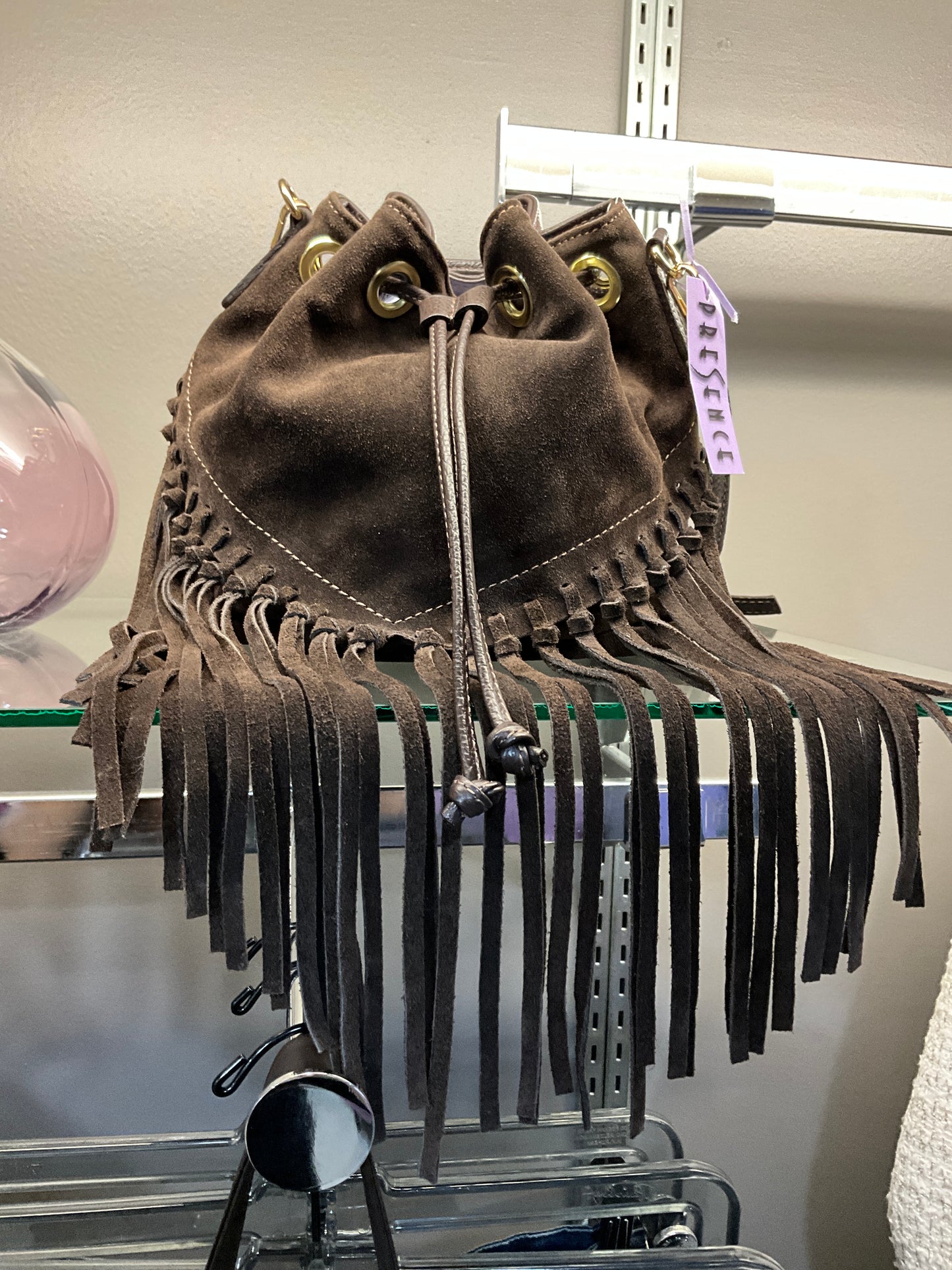 SUEDE AND LEATHER FRINGE HANDBAG