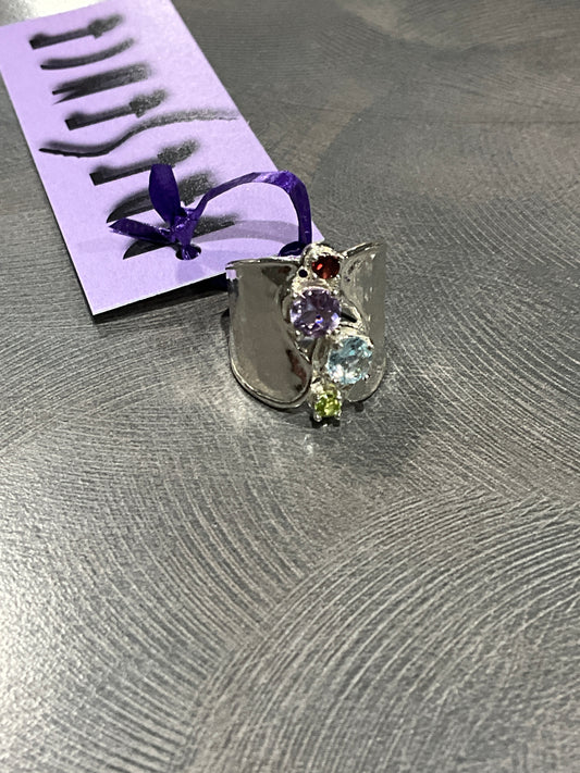 MULTICOLOR STONE SILVER RING